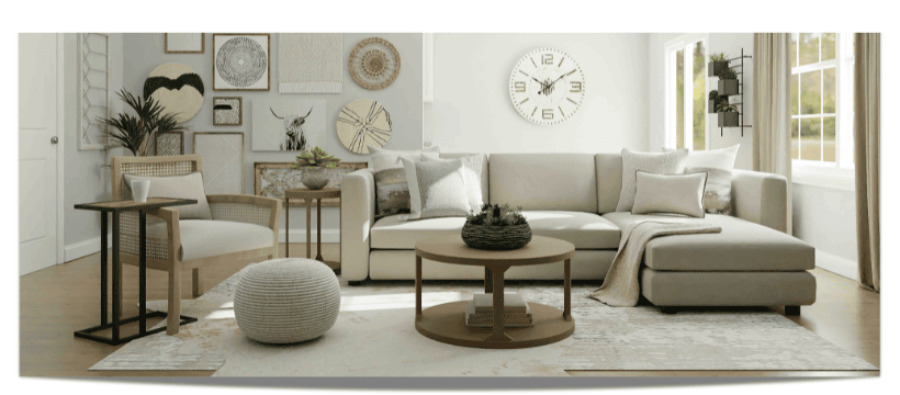 Bright, modern living room after a professional domestic clean.